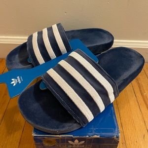 Adidas Originals velvet slides blue